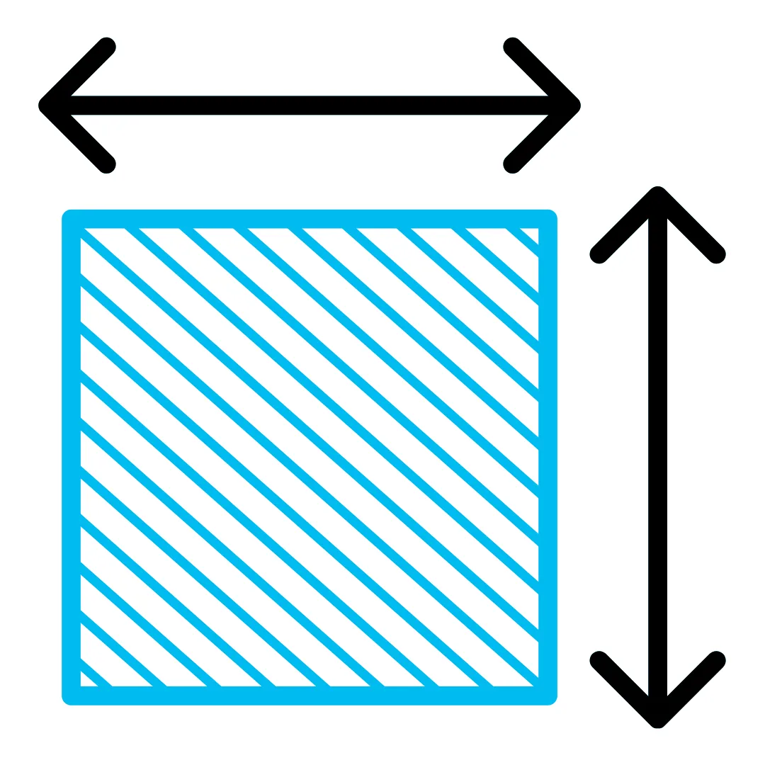Ready To Ship Magnetic Glass Wipe Boards Blue graphic of a glass board with black arrows indicating size