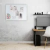 Workplace with PC on wooden table with white modern chair, gray Colour Magnetic Glass Wipe Boards